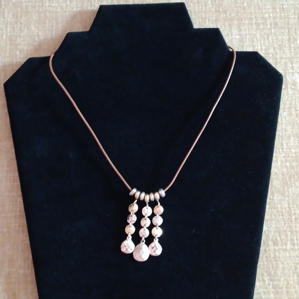 Liz Claiborne Rawhide Gold Silver Tone Dangle Necklace